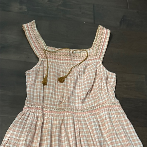 Old Navy Peach, pink, white, gold Gingham Sleeveless Dress, size large - Picture 5 of 10